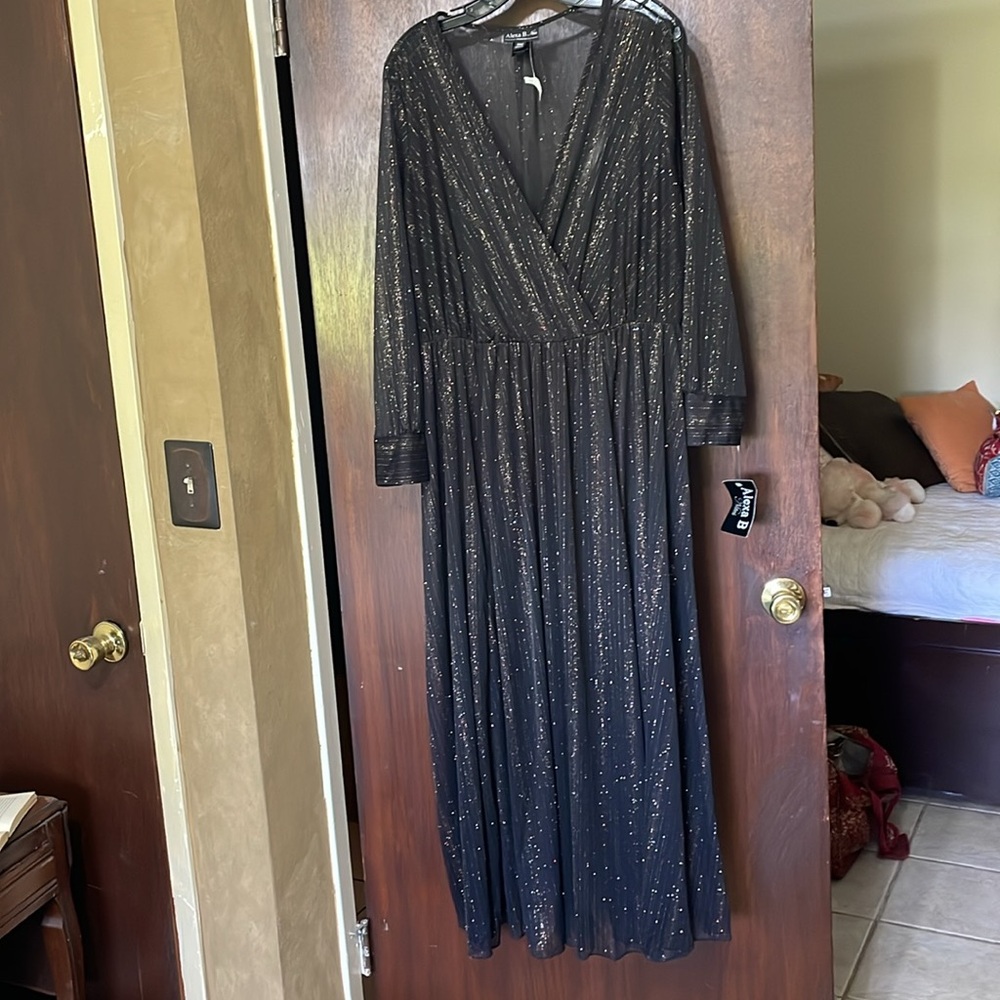 Alexa b nights, sheer and metallic silver lyrics striped dress